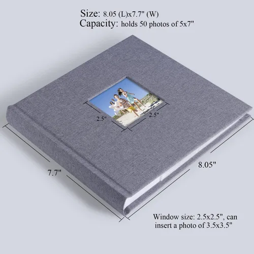 Miniatura 6 de Álbum de fotos pequeño 5x7 con capacidad para 50 fotos verticales con bolsillos de notas adhesivas, mini álbum de fotos con tapa de lino 5x7 con Gris