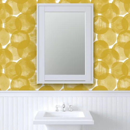 Miniatura 9 de Papel tapiz para despegar y pegar, acuarela mostaza, amarillo, dorado, lunares, geométricos, círculos audaces, redondo, papel tapiz extraíble