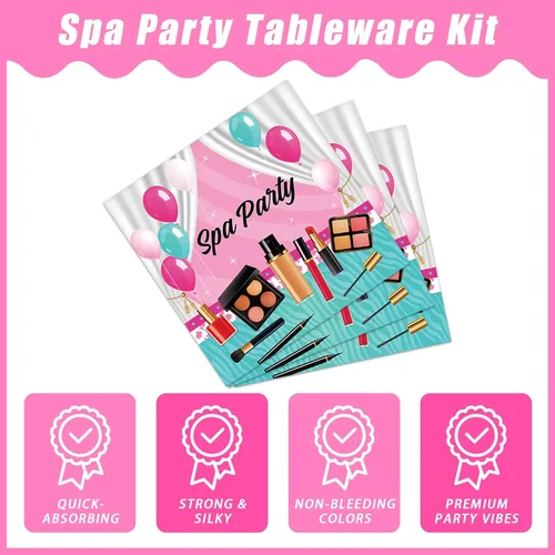 Miniatura 4 de Kepeel 96 piezas de platos y servilletas para fiesta de spa, suministros de decoración para fiesta de maquillaje de día de spa para niñas, niñas