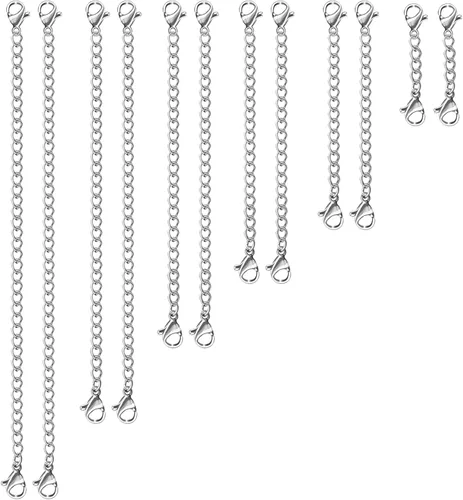 Miniatura 9 de UUBAAR 12 extensores de collar, cadena de extensión de collar de acero inoxidable para joyas, pulseras y tobilleras