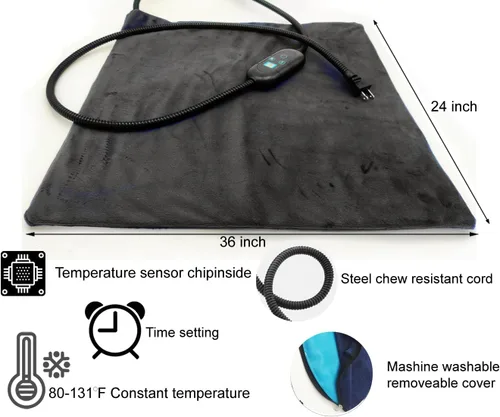 Miniatura 2 de Almohadilla térmica grande para mascotas para gatos y perros, 24 x 36 pulgadas, 6 niveles de calor, temporizador de apagado automático, impermeable