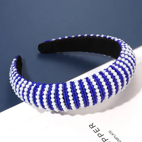 Miniatura 5 de NVENF Diademas para el día del partido, diadema de fútbol para mujer, con cuentas de cristal y cuentas azules y blancas, accesorios de fútbol