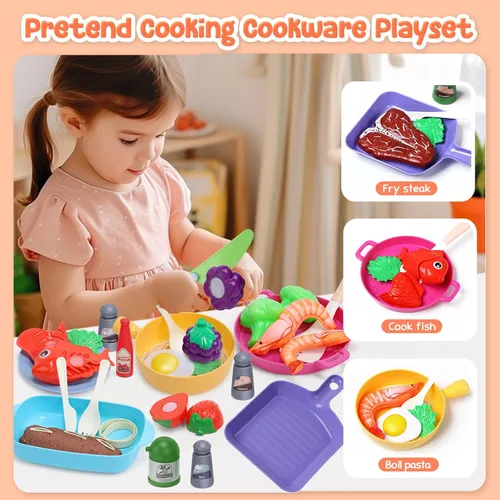 Miniatura 2 de CUTE STONE - Accesorios de juguete para cocina infantil, juego de cocina de imitación para niños pequeños con juguetes de ollas y sartenes