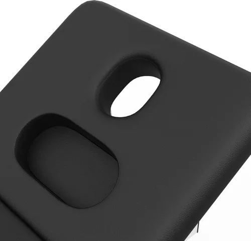 Miniatura 2 de Mesa de masaje estacionaria ancha negra con respaldo para mesa de tratamiento, mesa de terapia física, cama facial de spa, marco de metal, piel Negro