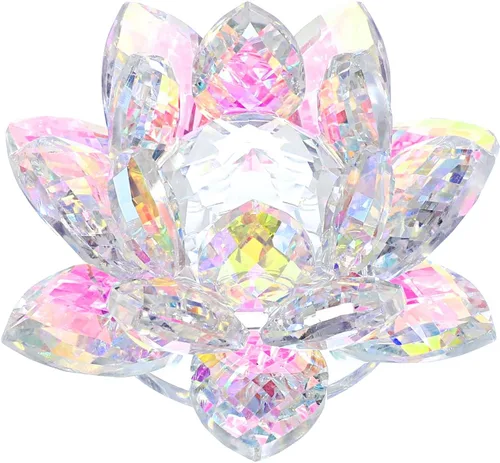 OwnMy Figuras de flor de loto de cristal brillante de 3 pulgadas, adorno decorativo de flor de loto, decoración de loto Feng Shui, pisapapeles de