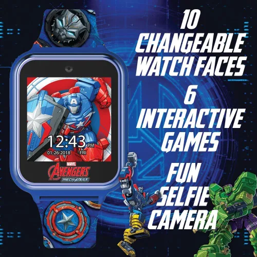 Miniatura 3 de Marvel Avengers - Reloj inteligente para niños, pantalla táctil con héroes Mech Strike, juegos, cámara selfie, rastreador de pasos, temporizador