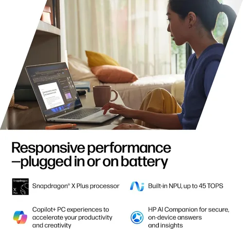 Miniatura 4 de HP OmniBook 5 PC AI de próxima generación de 14 pulgadas, pantalla OLED, Snapdragon X Plus X1P-42-100, 16 GB de RAM, SSD de 1 TB, GPU Qualcomm