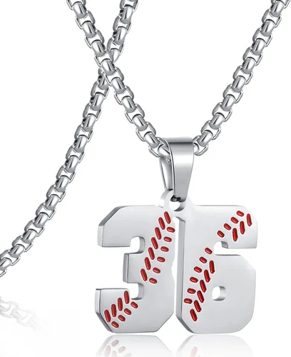 Miniatura 108 de SKQIR Colgante de número de jersey de béisbol para hombres y niños - Cadena de acero inoxidable para atletas - Negro