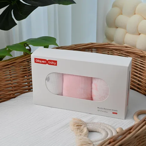 Miniatura 9 de Gllquen Baby Paquete de 3 sábanas de muselina para moisés, transpirable, elástica, acogedora, de algodón, para bebé, niño y niña, apta para sábanas