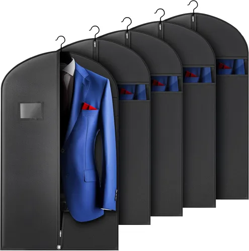 Miniatura 13 de Paquete de 5 bolsas de traje de 40 pulgadas para viajes y almacenamiento, bolsas de ropa para colgar ropa con cremallera y ventana transparente