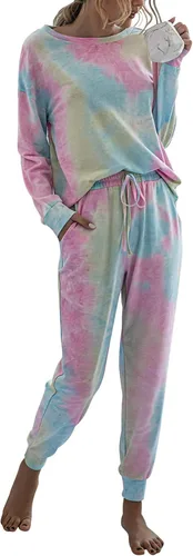 Miniatura 61 de Prettygarden - Conjunto de pijama de dos piezas para mujer, diseño de teñido anudado, sudadera informal de manga larga con pantalones largos, ropa