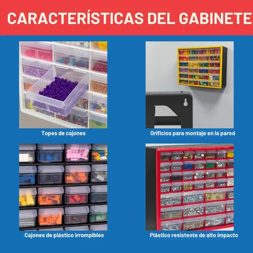 Miniatura 6 de Repisa para almacenamiento de piezas, de plástico, con 26 cajones Akro-Mils 10126REDBLK20, de 20 pulgadas x 10-1/4 pulgadas x 6-3/8 pulgadas, rojo