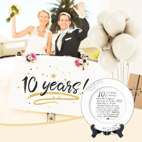 Miniatura 4 de Urllinz Plato del 10º Aniversario con Decoraciones de Lámina de Platino - Regalos de Estaño de Boda de 10 Años para Ella Parejas Esposa Él Marido