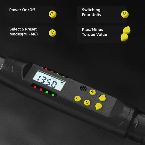 Miniatura 4 de Llave dinamométrica digital de 1/2 pulgada, 12.5-250.8 pies/17-340 Nm, precisión de ±2% con valor preestablecido, almacenamiento de datos, timbre