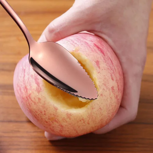 Miniatura 4 de 5 piezas de cucharas para pomelo, juego de utensilios de cuchara para pomelo de acero inoxidable, borde dentado y mango de calibre grueso