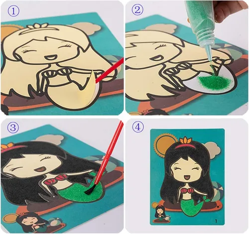 Miniatura 6 de Zddaoole Kit de Arena Artística de 32 Piezas - Arena Escénica de 12 Colores Con 20 Hojas de Tarjetas de Pintura de Arena Arte, Artes y Manualidades