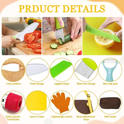 Miniatura 3 de 14 piezas de juego de cuchillos para niños pequeños, juego de cuchillos para niños incluye cuchillo seguro para niños de madera, cuchillo para niños
