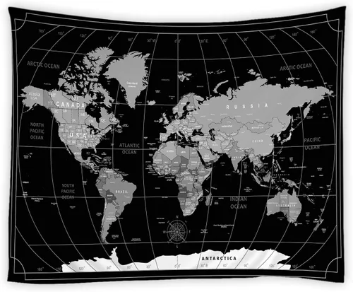 Miniatura 2 de YOZSLGU World Map Tapestry Retro Wall Art Geography Education Travel Topography Fabric Wall Hanging Living Room Bedroom Dorm College Home Decor, 47