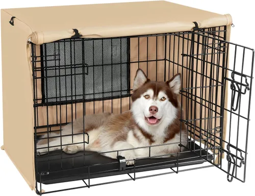 Miniatura 7 de Seiyierr Funda para jaula de perro – Fundas para perrera para jaula de perros de 30 pulgadas, poliéster de doble puerta para jaula de alambre