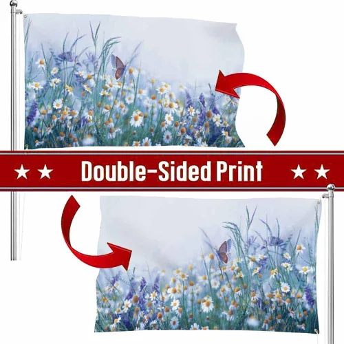 Miniatura 3 de Swono - Bandera de hermosos flores silvestres de 3 x 5 pies, manzanilla, violeta, trébol, mariposas matutinas, naturaleza, bandera de doble cara