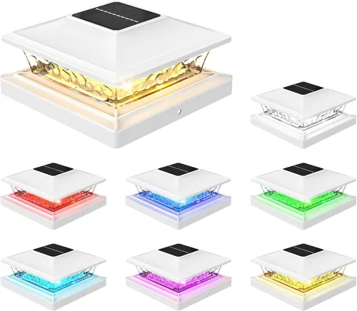 Miniatura 8 de APONUO - Luces solares para punta de poste con 8 colores RGB sólidos y flujo multicolor - Paquete de 4 luces solares para postes de 6x6, IP65