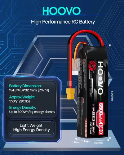 Miniatura 3 de HOOVO Batería Lipo 4S de 14.8 V 6500 mAh 130C RC, Softcase con enchufe XT60 para Maxx X-Maxx RC auto, camión, buggy crawler avión, barco RC, 2
