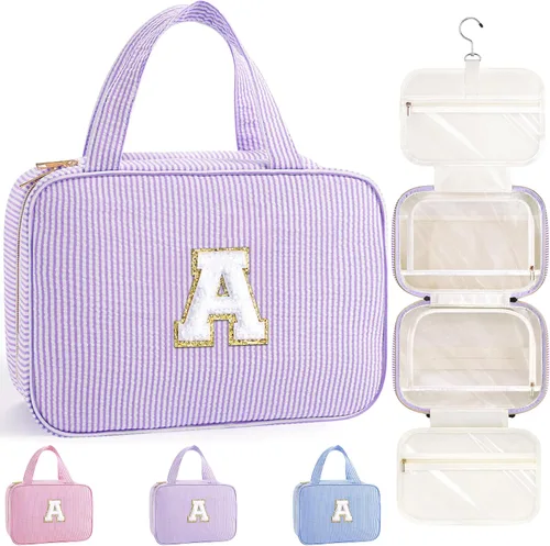 Miniatura 15 de TOPEAST Neceser colgante de viaje, bolsa de aseo personalizada con inicial, regalos de cumpleaños para mamá, hija, hermana, amigas, artículos Púrpura