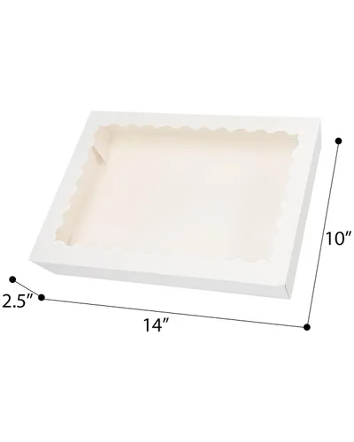 Miniatura 6 de qiqee Caja de galletas blanca desplegable automática con ventana de 14 x 10 x 2.5 pulgadas, 24 piezas, caja de panadería pastelería macaron