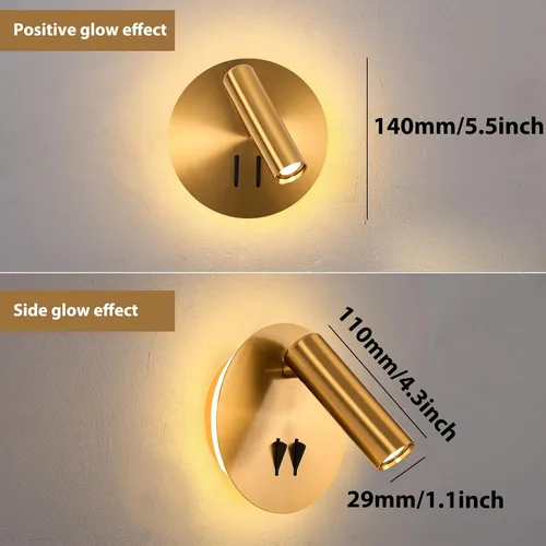 Miniatura 4 de ZEROUNO Lámpara de lectura de montaje en pared para dormitorio, lámpara de pared nocturna retroiluminada, aplique cableado con interruptor