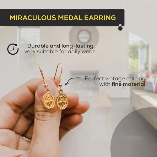 Miniatura 3 de Juego de aretes de medalla milagrosa católica, aretes de medalla de Virgen María, ovalados y círculos, para hombre, acero inoxidable virgen María