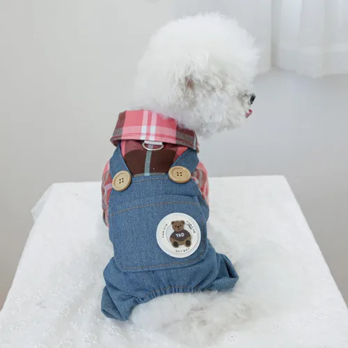 Miniatura 8 de Ropa de invierno para perros, camisas a cuadros para mascotas, elegante mono con babero para perros pequeños, lindos dibujos animados, monos