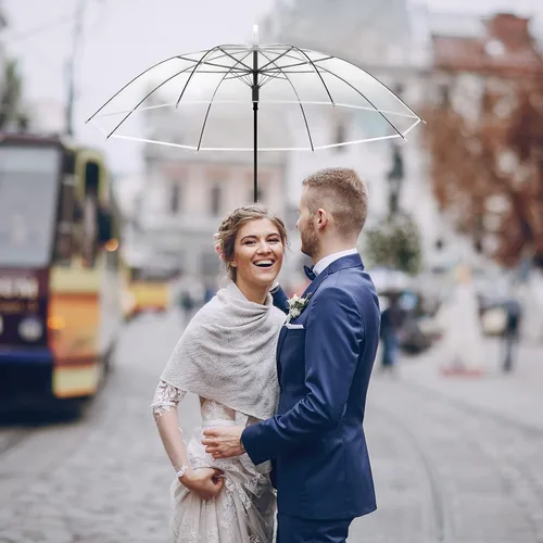 Miniatura 7 de Paquete de 60 sombrillas transparentes de boda transparentes a granel, paraguas de palo abierto automático, resistente al viento, impermeable