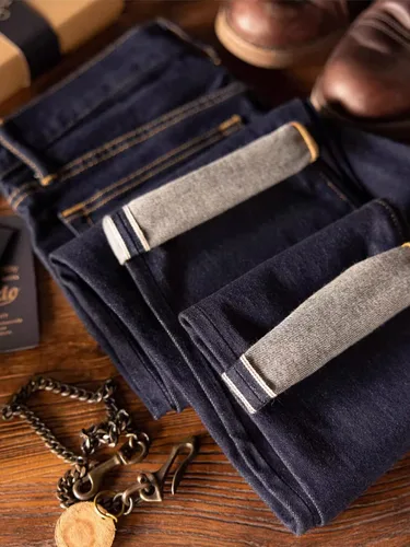 Miniatura 4 de Red Tornado 12oz Selvedge Denim Jeans Enjuagados Slim Straight Fit