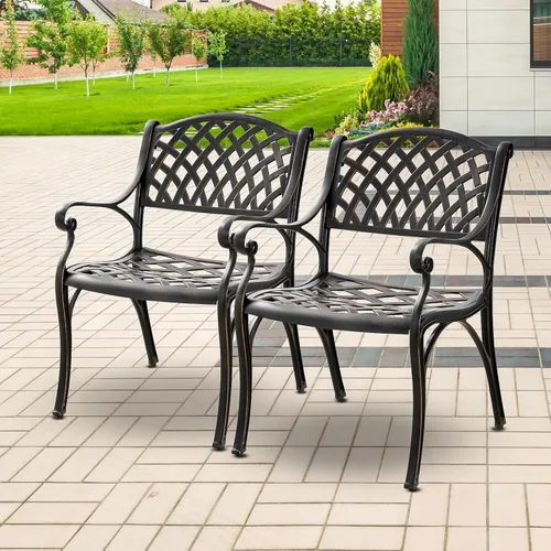 Miniatura 2 de Juego de 4 sillas de patio de aluminio fundido para todo tipo de clima, sillas de patio al aire libre con reposabrazos, muebles de patio, sillas