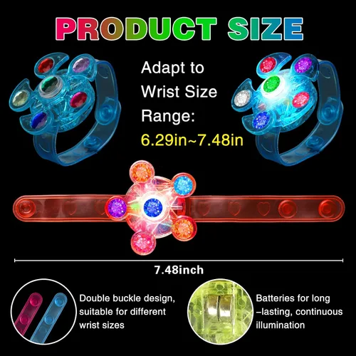 Miniatura 4 de BSTDECOR Paquete de 14 Pulseras Giratorias Fidget con Luz LED, Brillan en la Oscuridad, Recuerdos de Fiesta para Niños de 4-8 y 8-12, Regalos
