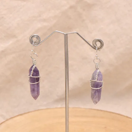 Miniatura 7 de Pendientes de cristal de punta envuelta en alambre de piedra pulida para mujer Reiki Energy Healing
