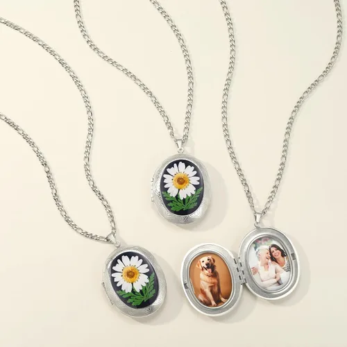 Miniatura 23 de Forget-Me-Not and Queen Anne's Lace Pressed Wildflower Necklace Birth Month Real Flower Necklace Gold/Silver Pressed Flower Jewelry