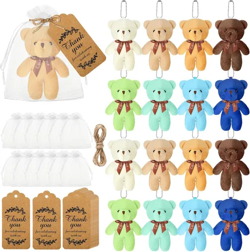 Miniatura 6 de Fumete 40 juegos de osos para baby shower de 4.7 pulgadas, osos pequeños a granel, osos de peluche, llavero pequeño, adornos colgantes con bolsa
