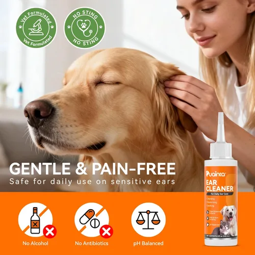 Miniatura 5 de PUAINTA Solución limpiadora de oídos para perros, lavado de oídos sin alcohol con plata cuántica y hamamelis, alivia la picazón, elimina la cera