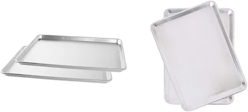 Nordic Ware Naturals - Bandeja para hornear grande, paquete de 2, media hoja comercial de aluminio plateado y natural, paquete de 2, color plateado