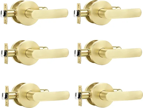 Miniatura 20 de Leydebong Paquete de 10 manijas de puerta de entrada de color dorado claro (con llave similar), perillas de puerta interior resistentes, cerraduras