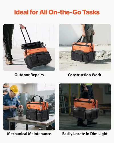 Miniatura 6 de VEVOR Bolsa de herramientas con ruedas de 20 pulgadas, capacidad de carga de 110 libras, 27 bolsillos, bolsa de herramientas resistente sobre