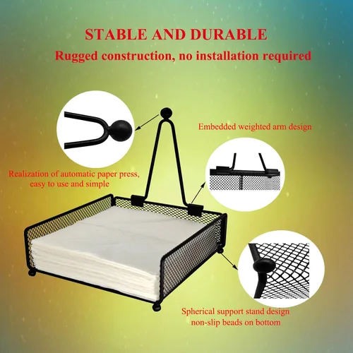 Miniatura 3 de Servilletero para mesa, servilletero de granja con bola de hierro con brazo pesado, para cocina, hogar, encimera, bar, restaurante (hierro negro)