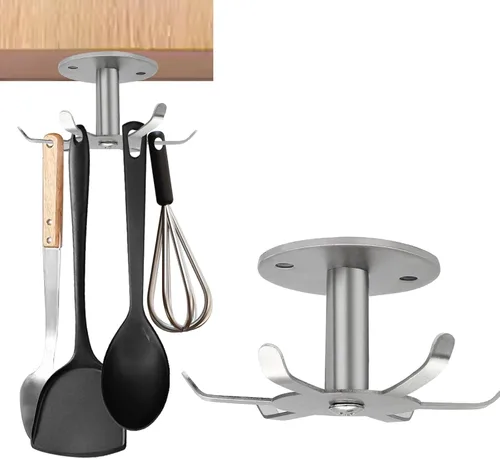 Zorfeter Ganchos para utensilios de cocina para debajo del gabinete, estantes de utensilios de acero inoxidable con rotación de 360°, sin Níquel