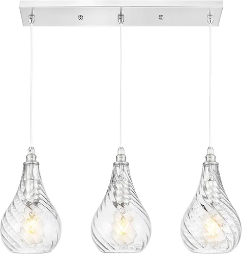TENGXIN Lámpara colgante de 3 luces para islas de cocina, níquel cepillado de 6 pulgadas con vidrio a rayas, estilo granja, ideal para comedores y