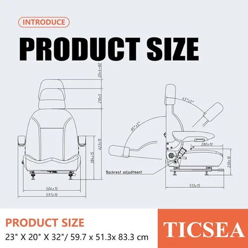 Miniatura 2 de Asiento Universal de Tractor, Asiento de Carretilla Elevadora con Cinturón de Seguridad y Respaldo Ajustable, Reposacabezas, Reposabrazos