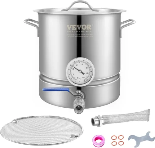 VEVOR Hervidor de cerveza de 5 galones, olla de acero inoxidable, olla para elaboración de cerveza con filtro y bandeja de filtro, parte inferior de