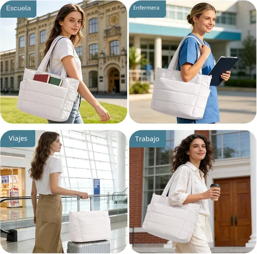 Miniatura 2 de Bolso de mano acolchado para mujer, bolso grande de enfermera, bolso de hombro con cremallera para trabajo y viajes