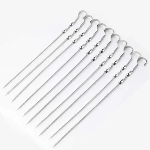 Miniatura 6 de Paquete de 12 brochetas Kabob para barbacoa, de acero inoxidable, resistentes, grandes, anchas, reutilizables, con mango de anillo antideslizante