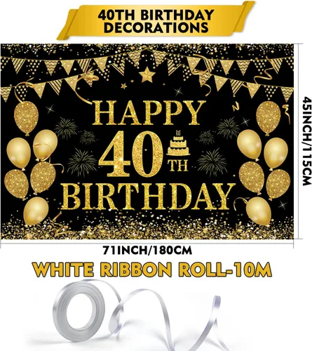 Miniatura 3 de Decoraciones de cumpleaños número 40 para hombres y mujeres - Pancarta de feliz cumpleaños número 40, decoraciones "Brindemos por 40 años